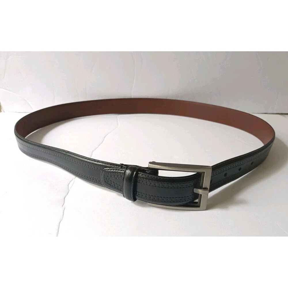 Handmade Italian Leather Belt Men's 40 Black Reversible